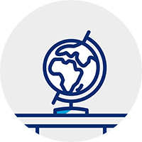 Globe icon depicting Europe, Africa and Middle East regions.