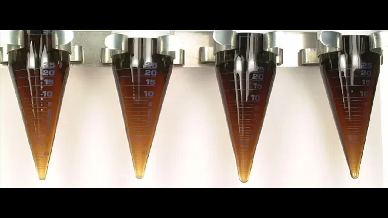 Thumbnail from video showing sample test tubes in lab.