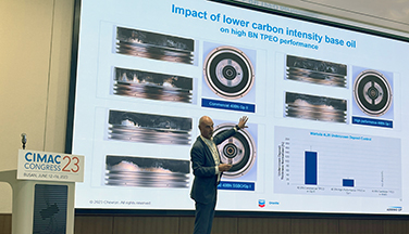 Chevron oronite speaker presenting at CIMAC conference.
