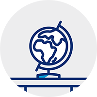 Globe icon depicting Europe, Africa and Middle East regions.